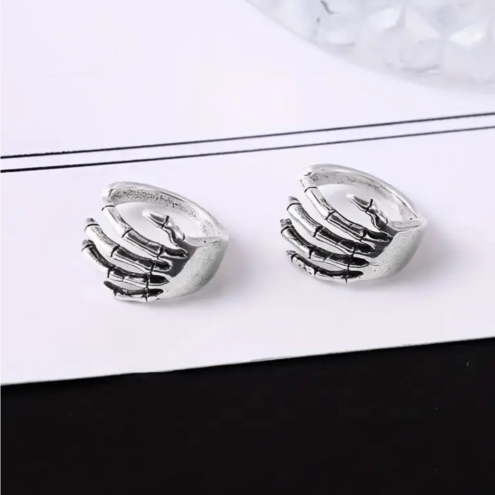 Sterling Silver Skeleton Hand Ear Cuff - Silver - Picture 2 of 7
